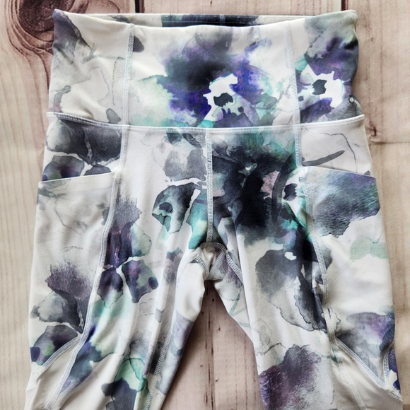 Athleta "Floral Mudra 7/8 Leggings" High Rise White Mesh Panel | Women's Size XS - Picture 5 of 11